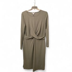 PLUS SIZE *****Nine West Olive Long Sleeve‎ Twist Dress